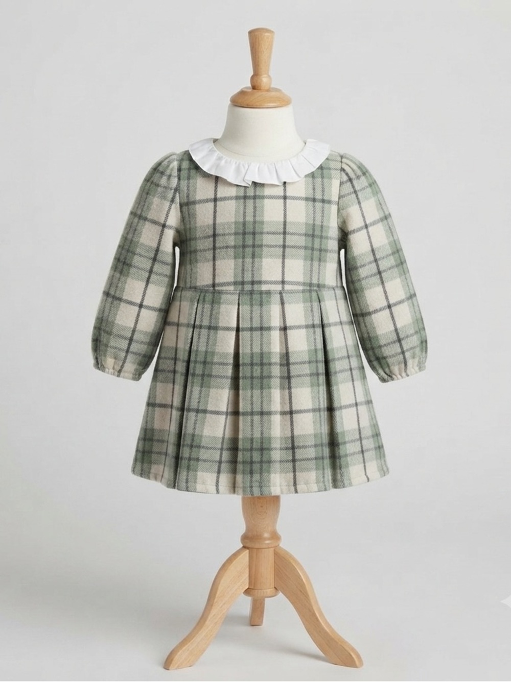 Plaid Green and White Kids Dress